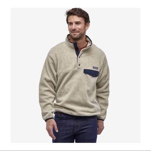 Patagonia- Mens Lightweight Synchilla Snap-T Fleece Oatmeal w/ Navy accents, XXL